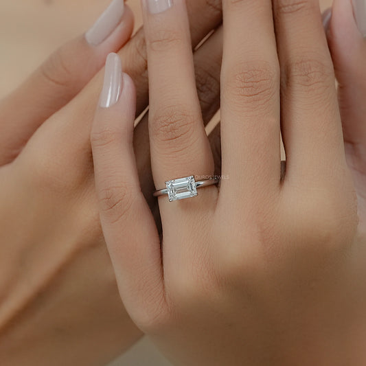East West Emerald Lab Diamond Solitaire Ring Rings