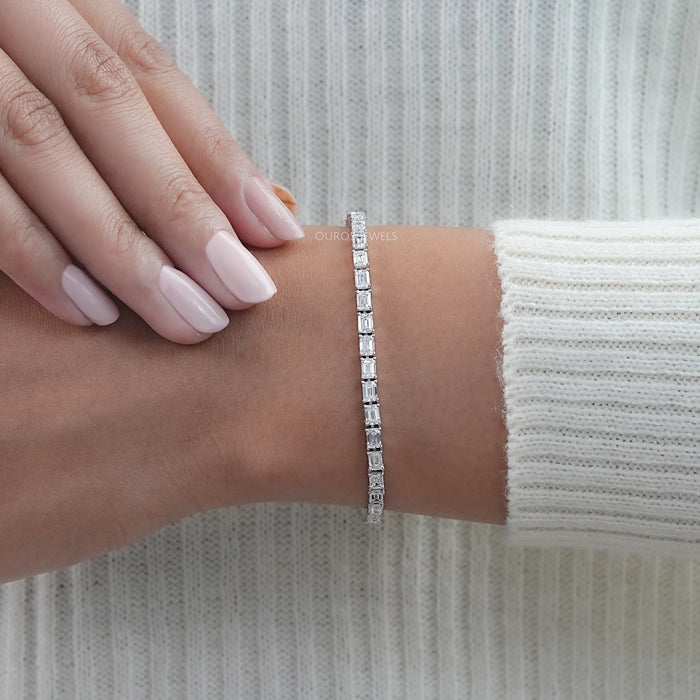 East West Emerald Cut Lab Grown Diamond Tennis Bracelet 