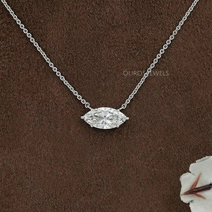 East West Marquise Diamond Bezel Set Pendant Necklace 