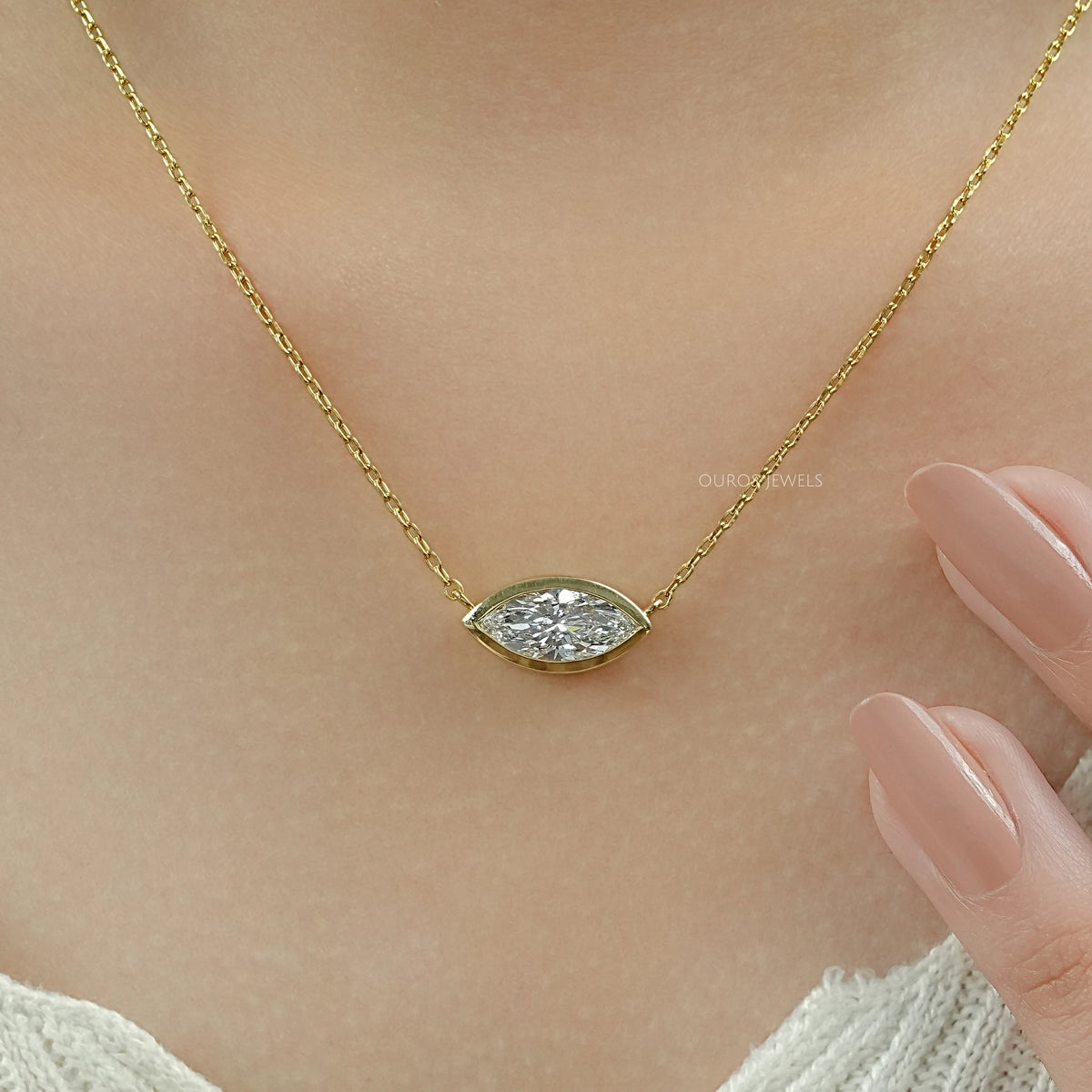 East West Marquise Diamond Solitaire Pendant Necklaces