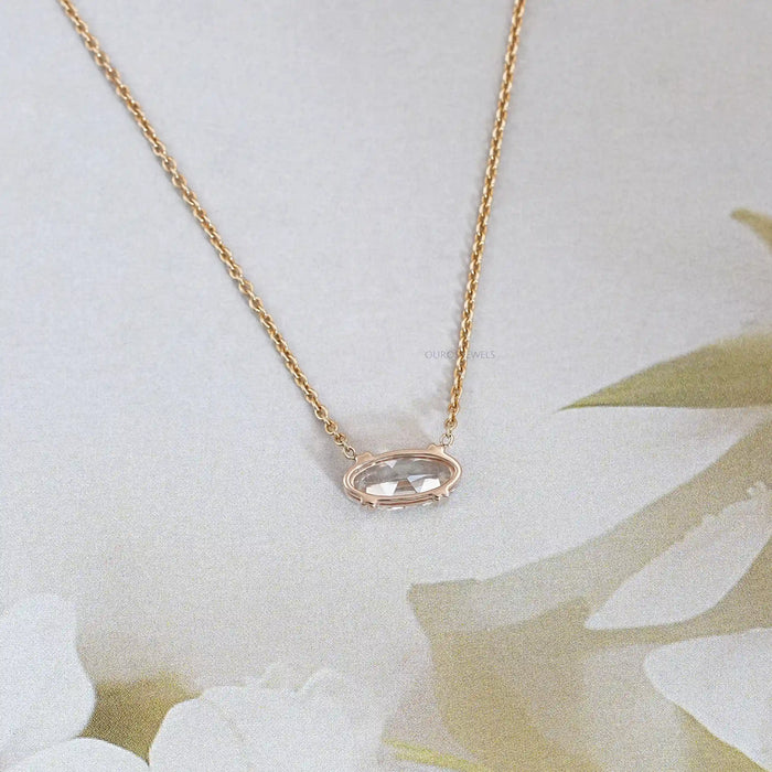 East West Old Mine Moval Cut Lab Diamond Solitaire Necklace