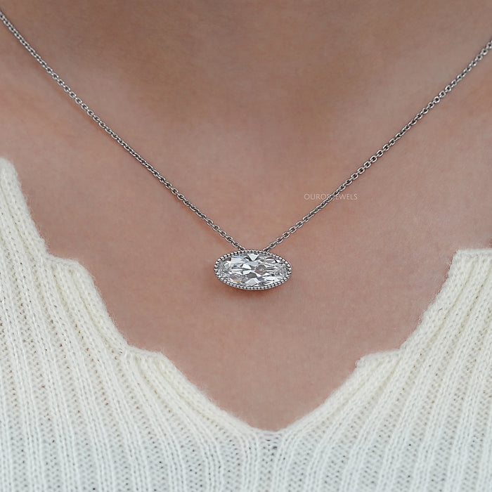 East West Old Mine Moval Lab Diamond Solitaire Pendant
