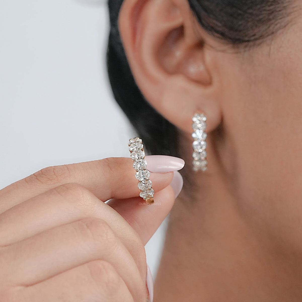 East West Oval Lab Grown Diamond Hoop Earrings Earrings