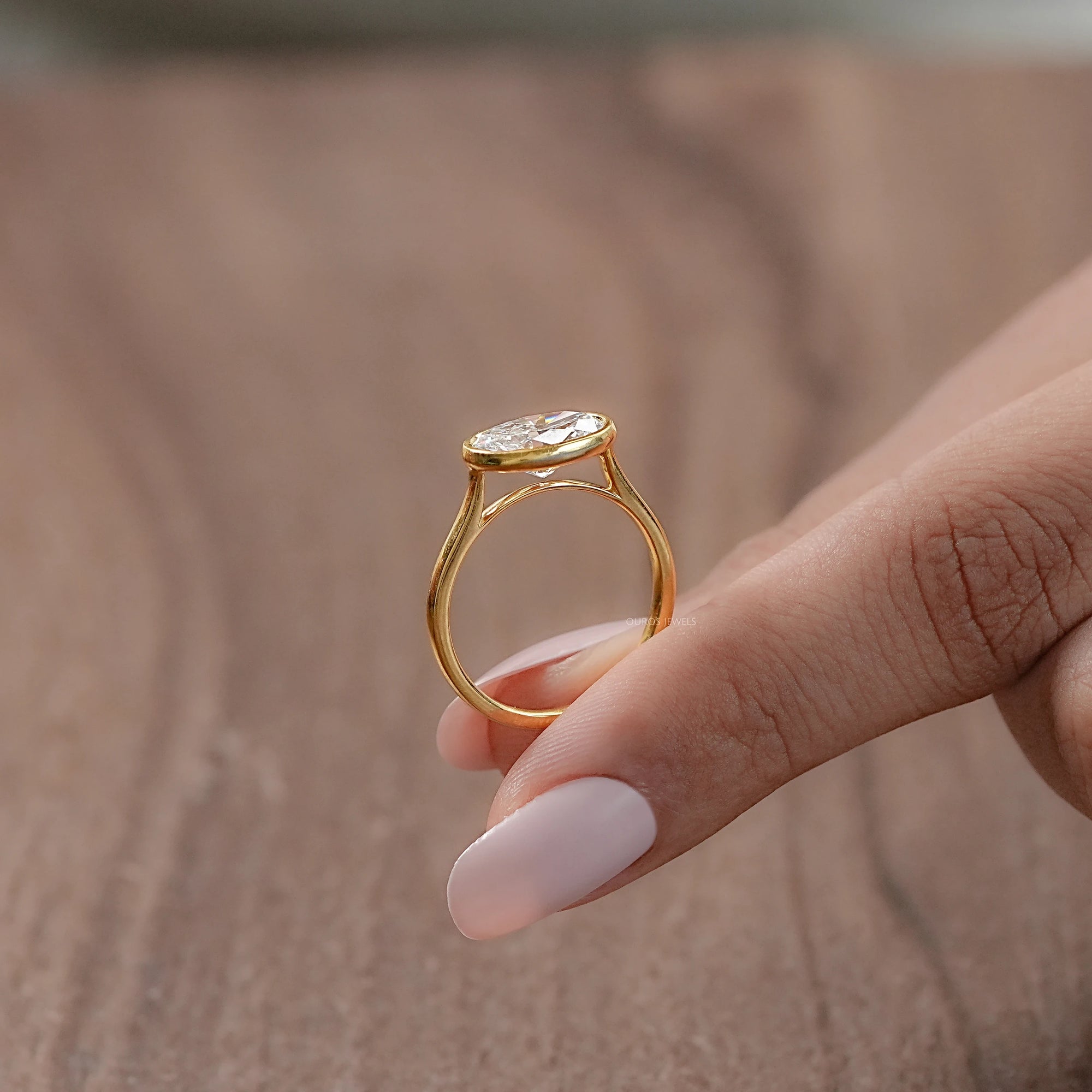 East West Oval Lab Diamond Bezel Set Ring Rings