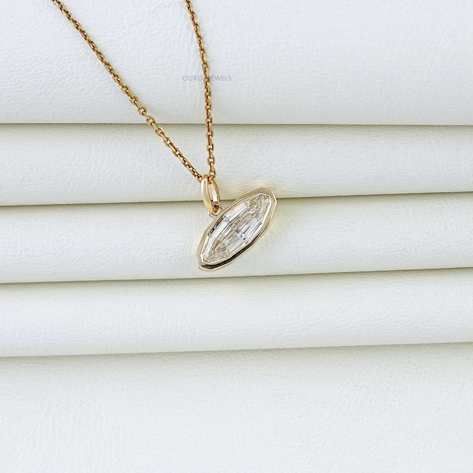 East West Step Cut Moval Bezel Set Pendant