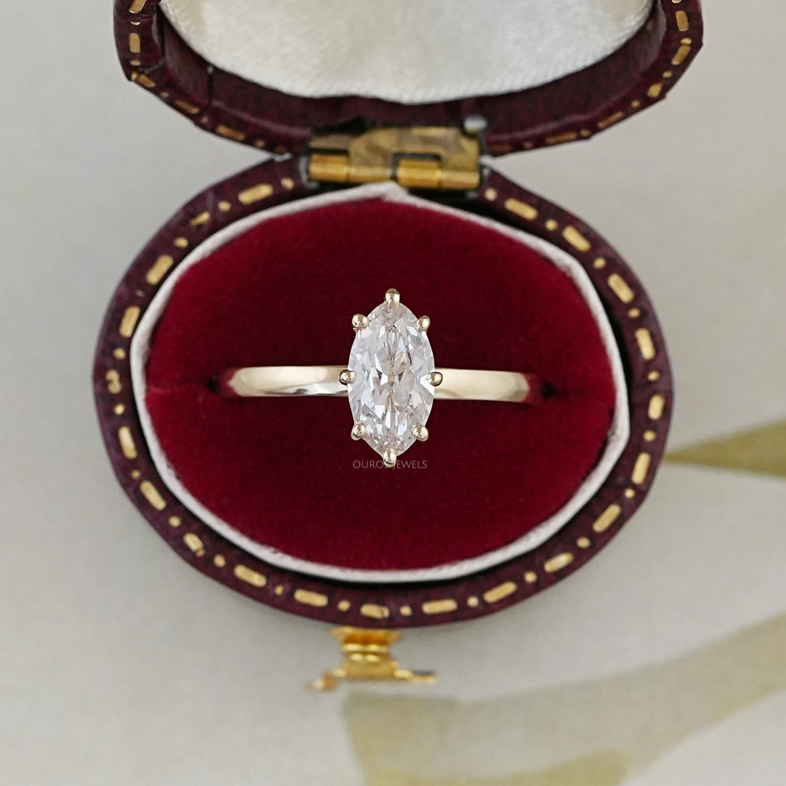 Old Mine Moval Cut Solitaire Engagement Ring Rings