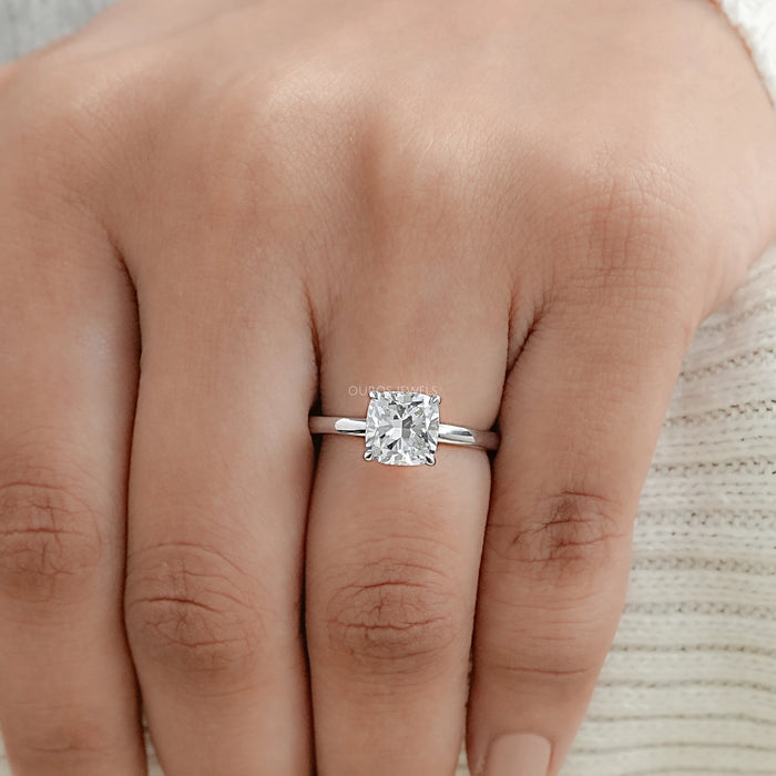 Hidden Halo Cushion Cut Diamond Solitaire Ring