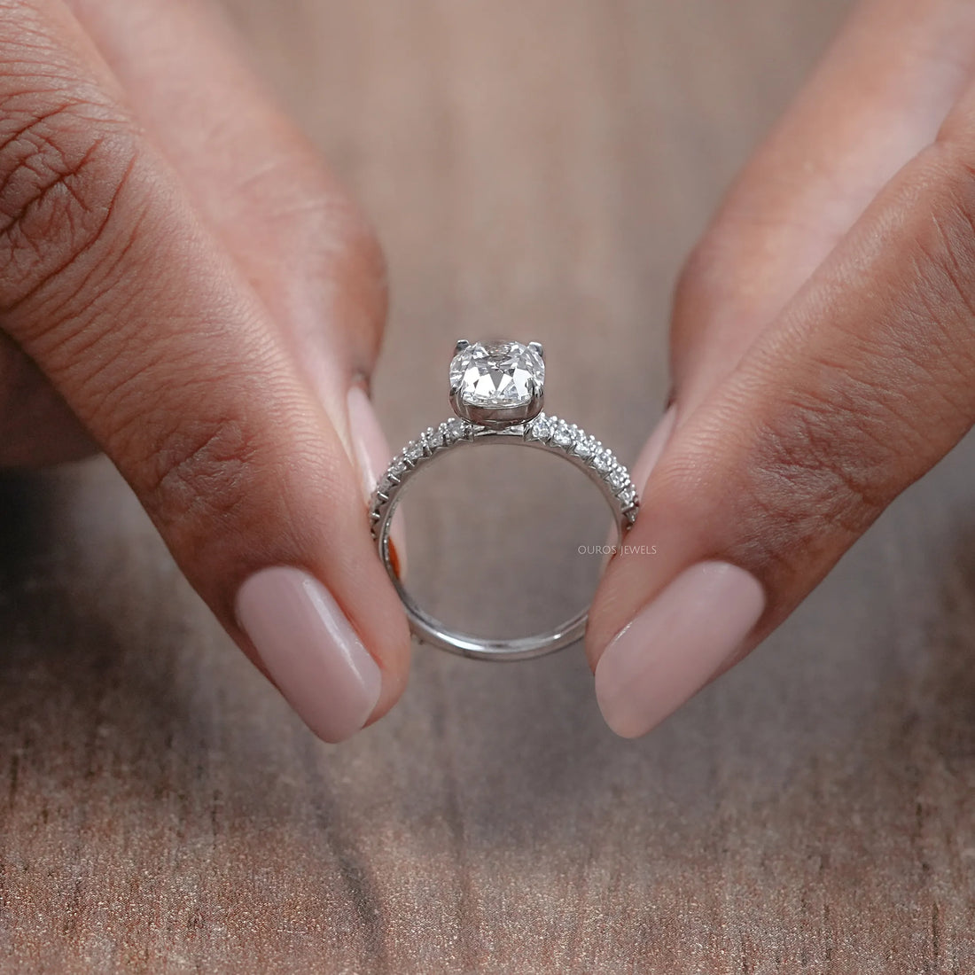 Old Mine Cushion Cut Solitaire Accent Bridal Ring Set Ring