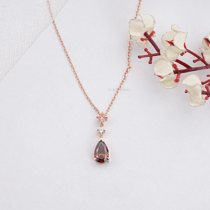 Fancy Red Pear Shaped Diamond Drop Necklace