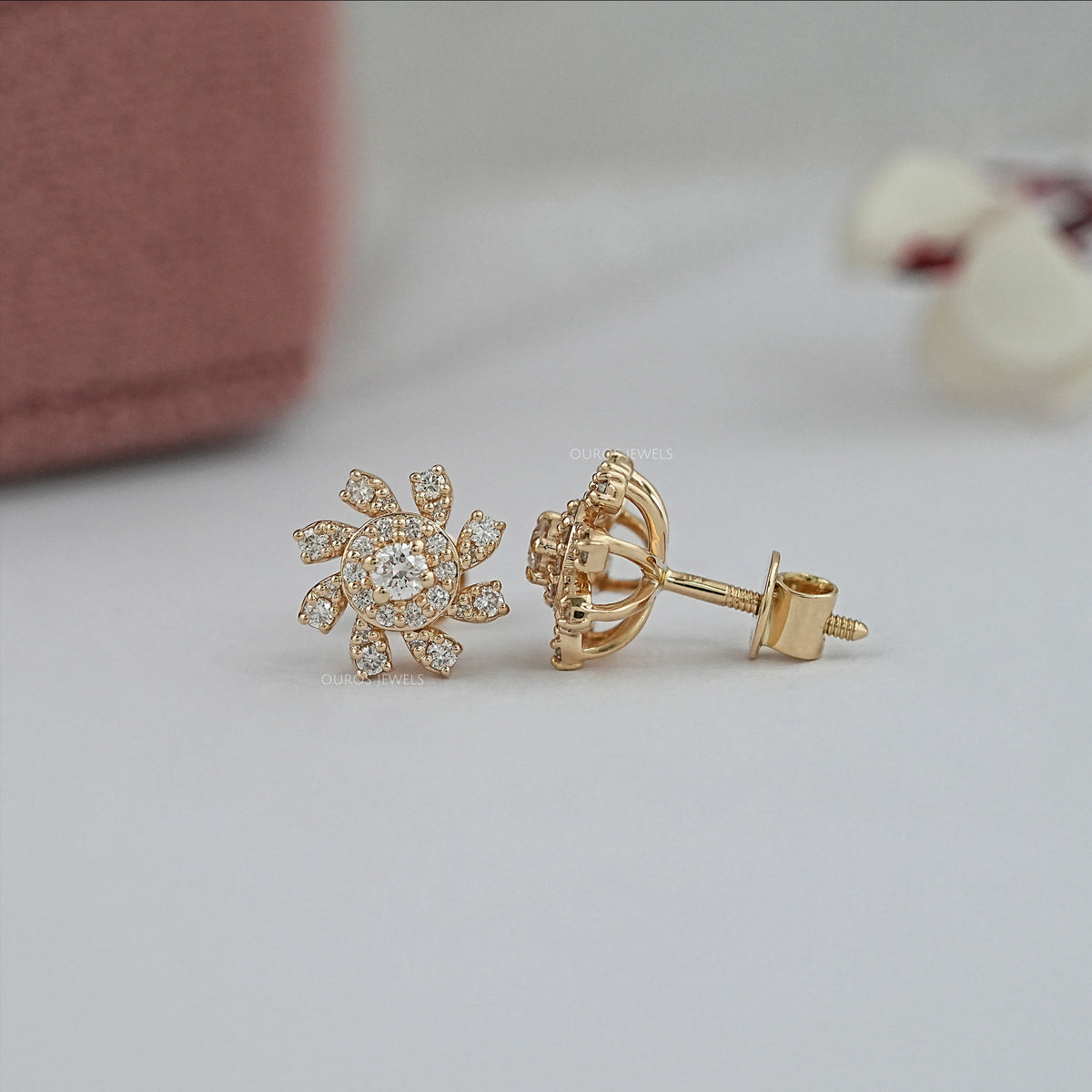 Floral Shape Lab Diamond Stud Earring