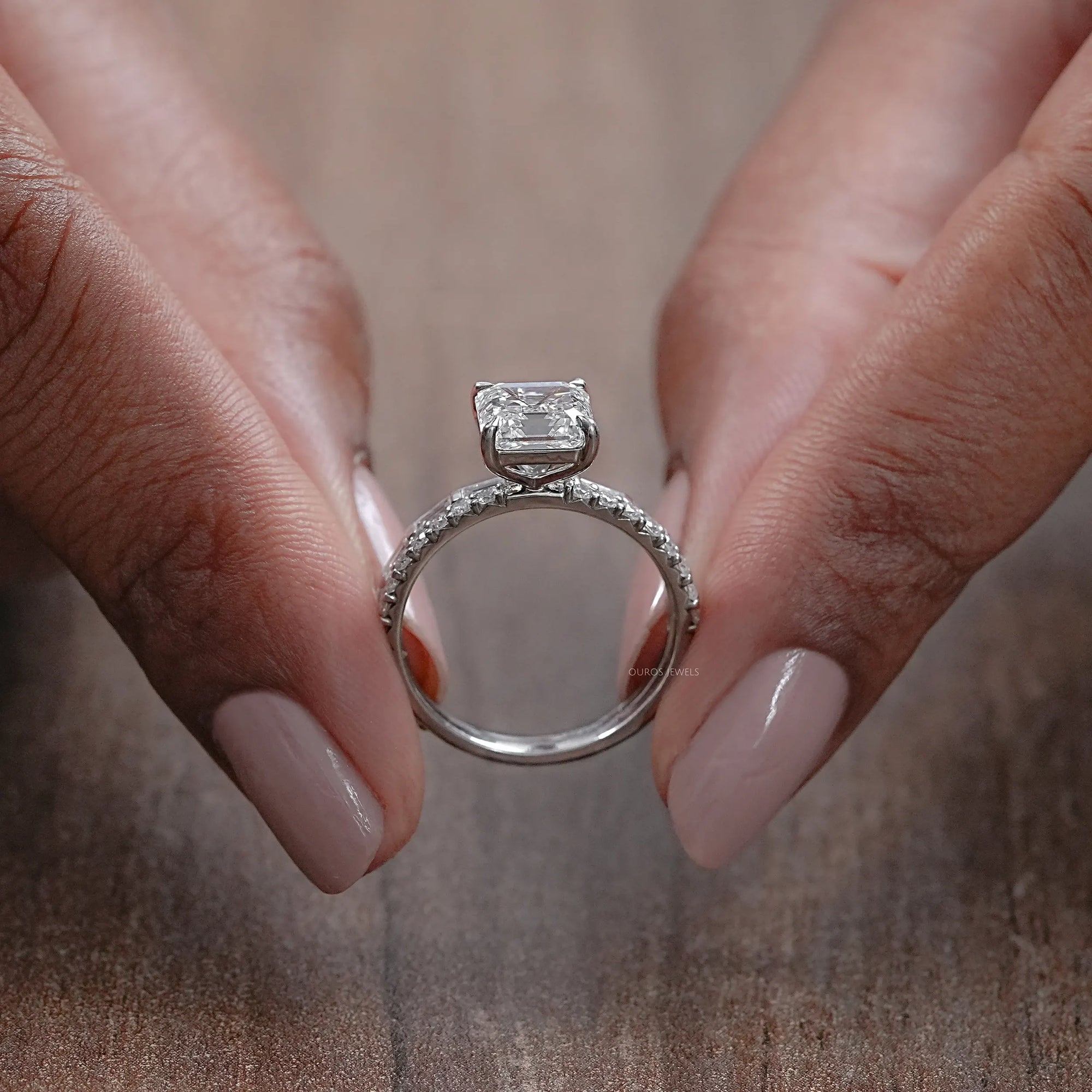 Asscher Lab Diamond Solitaire Accent Bridal Ring Set Rings