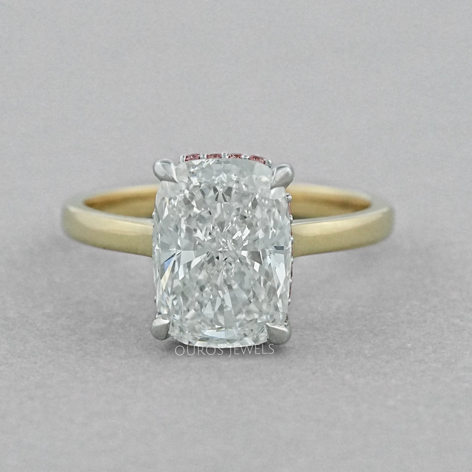 Cushion Lab Diamond Pink Hidden Halo Solitaire Ring Rings