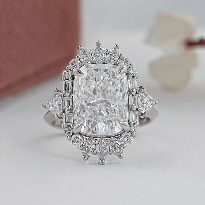 Elongated Cushion Lab Diamond Halo Engagement Ring