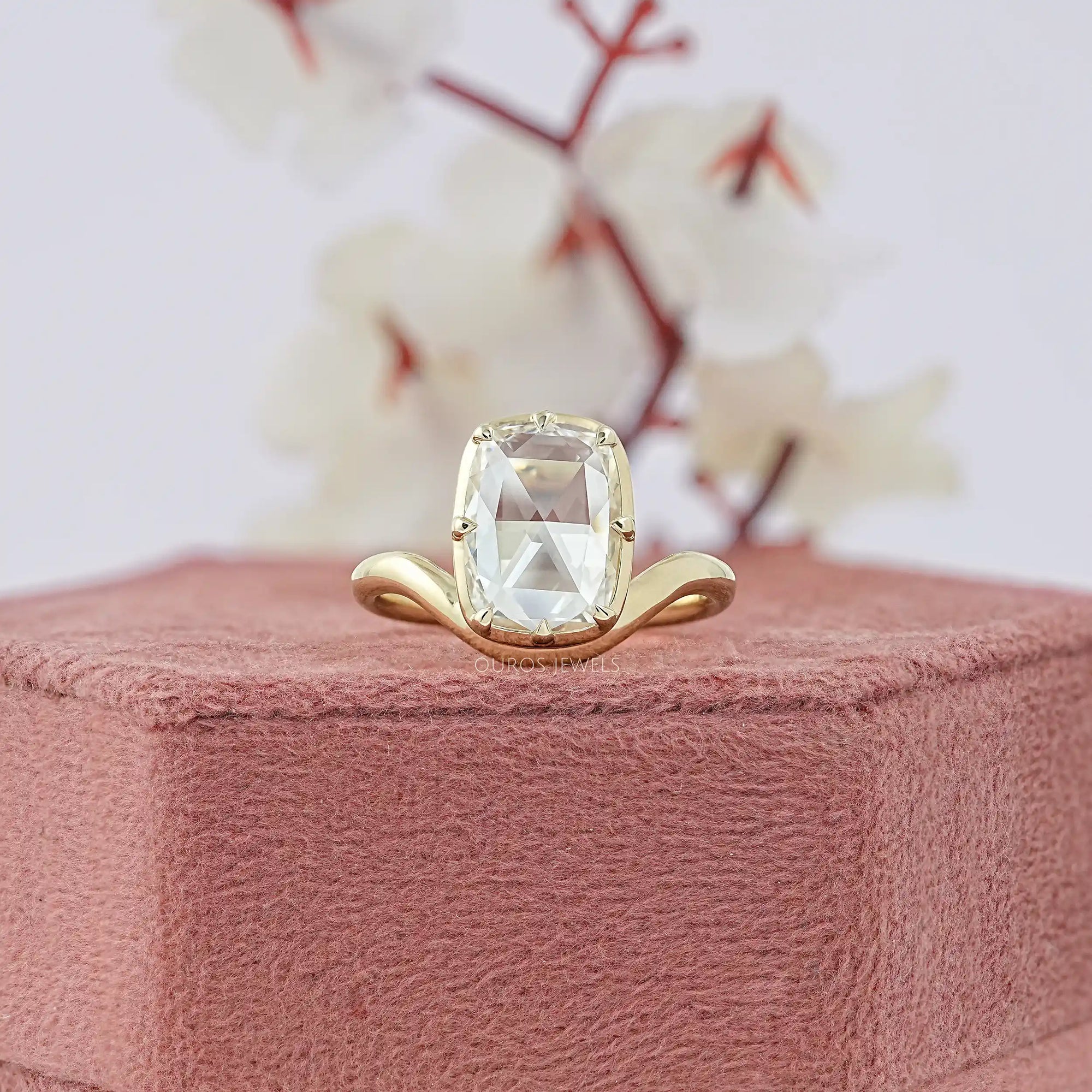 Rose Cut Elongated Cushion Curved Ring