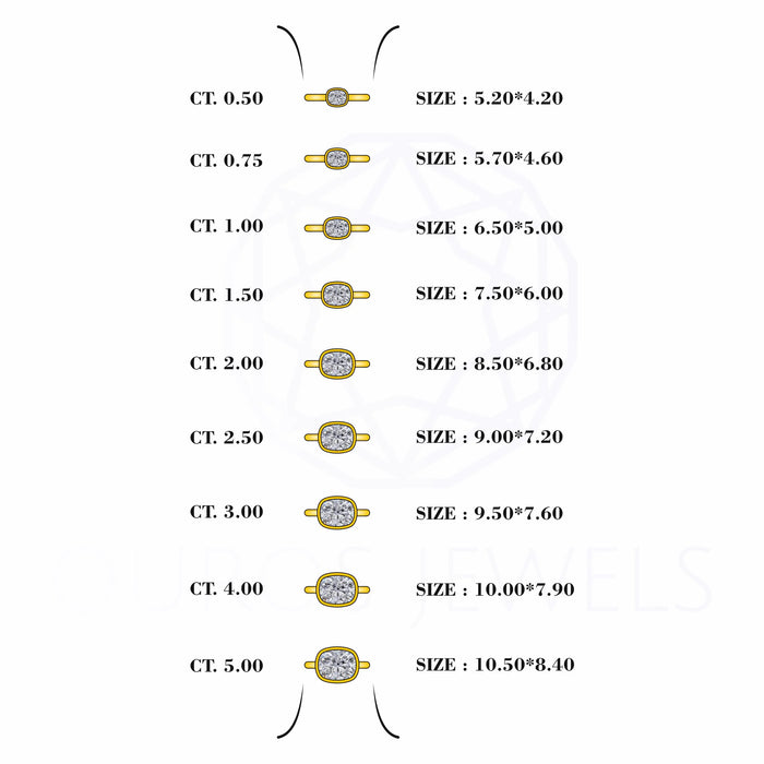 East West Elongated Cushion Diamond Bezel Enagement Ring