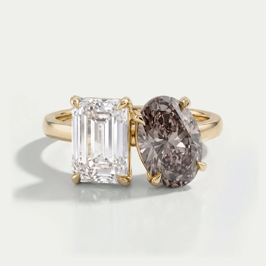 Toi Et Moi Emerald And Champagne Oval Cut Lab Diamond Ring