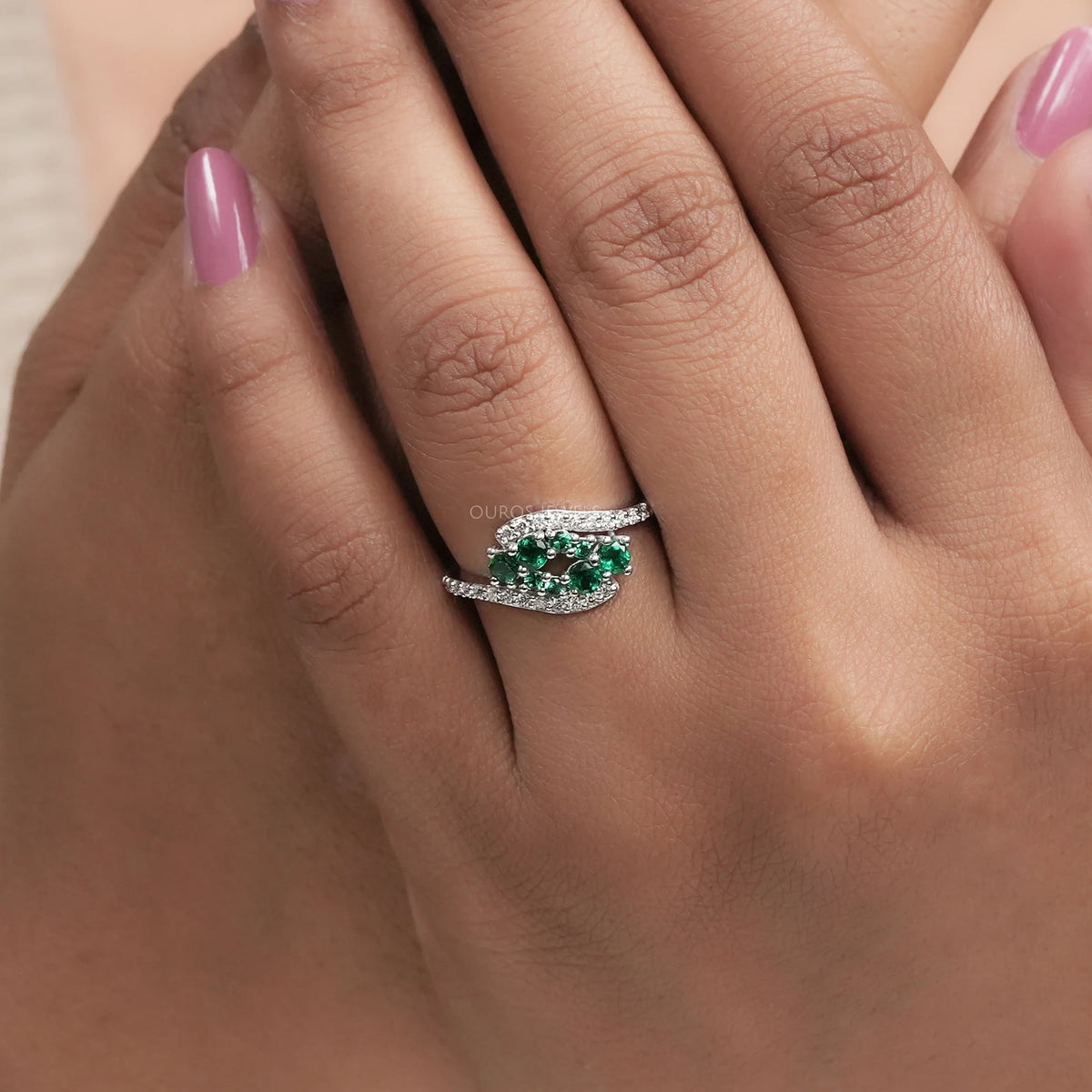 Emerald Cluster And Round Bypass Ring