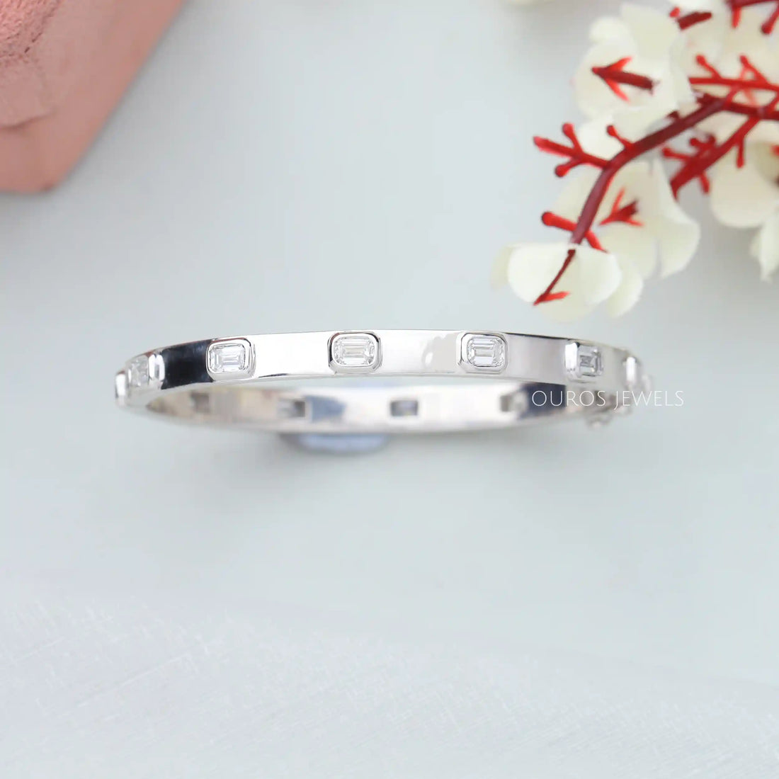 Emerald Cut Bezel Set Diamond Bangle