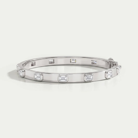 Emerald Cut Bezel Set Diamond Bangle