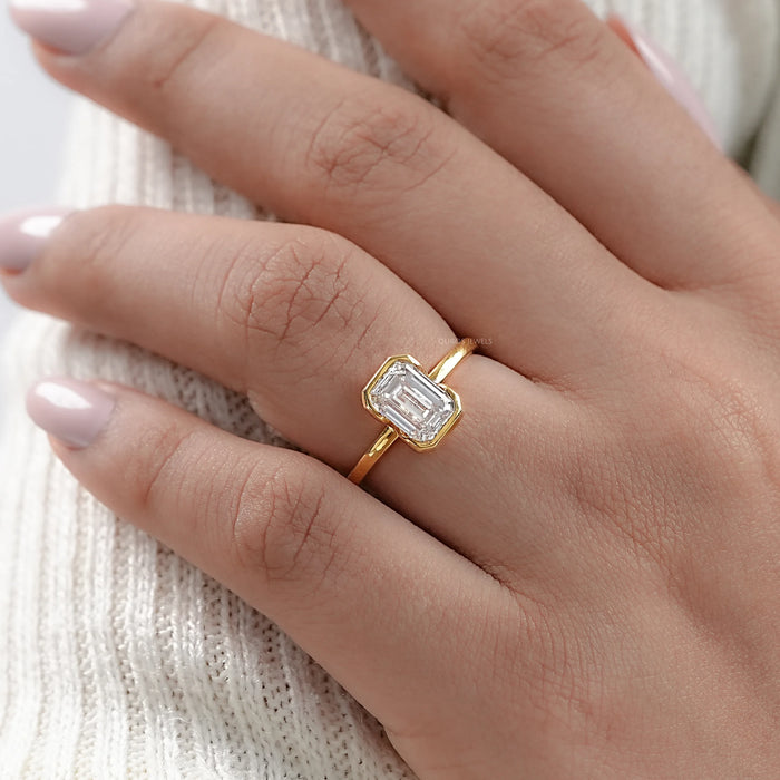 Emerald Diamond Bezel Set Solitaire Engagement Ring