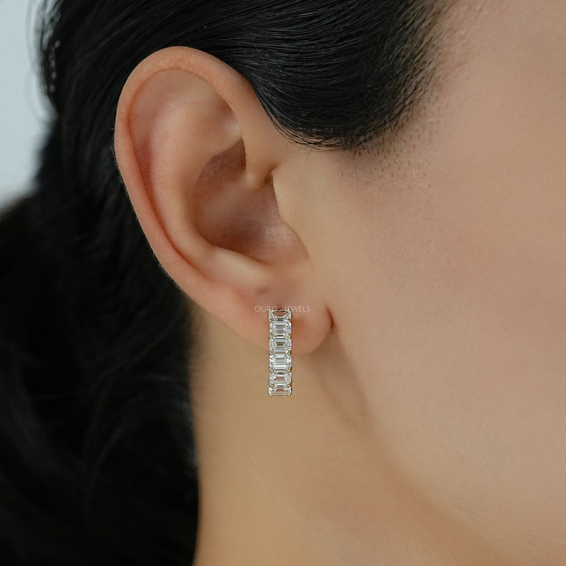 Emerald Cut Lab Grown Diamond Hoop Earrings Earring