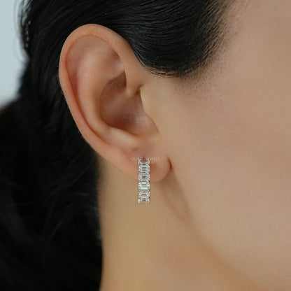 Emerald Cut Lab Grown Diamond Hoop Earrings Earring