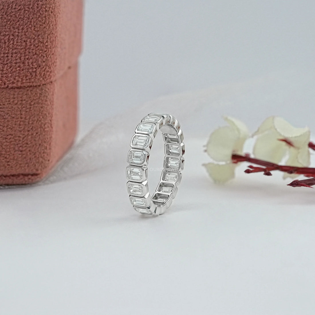 Bezel Set Emerald Cut Full Eternity Wedding Band