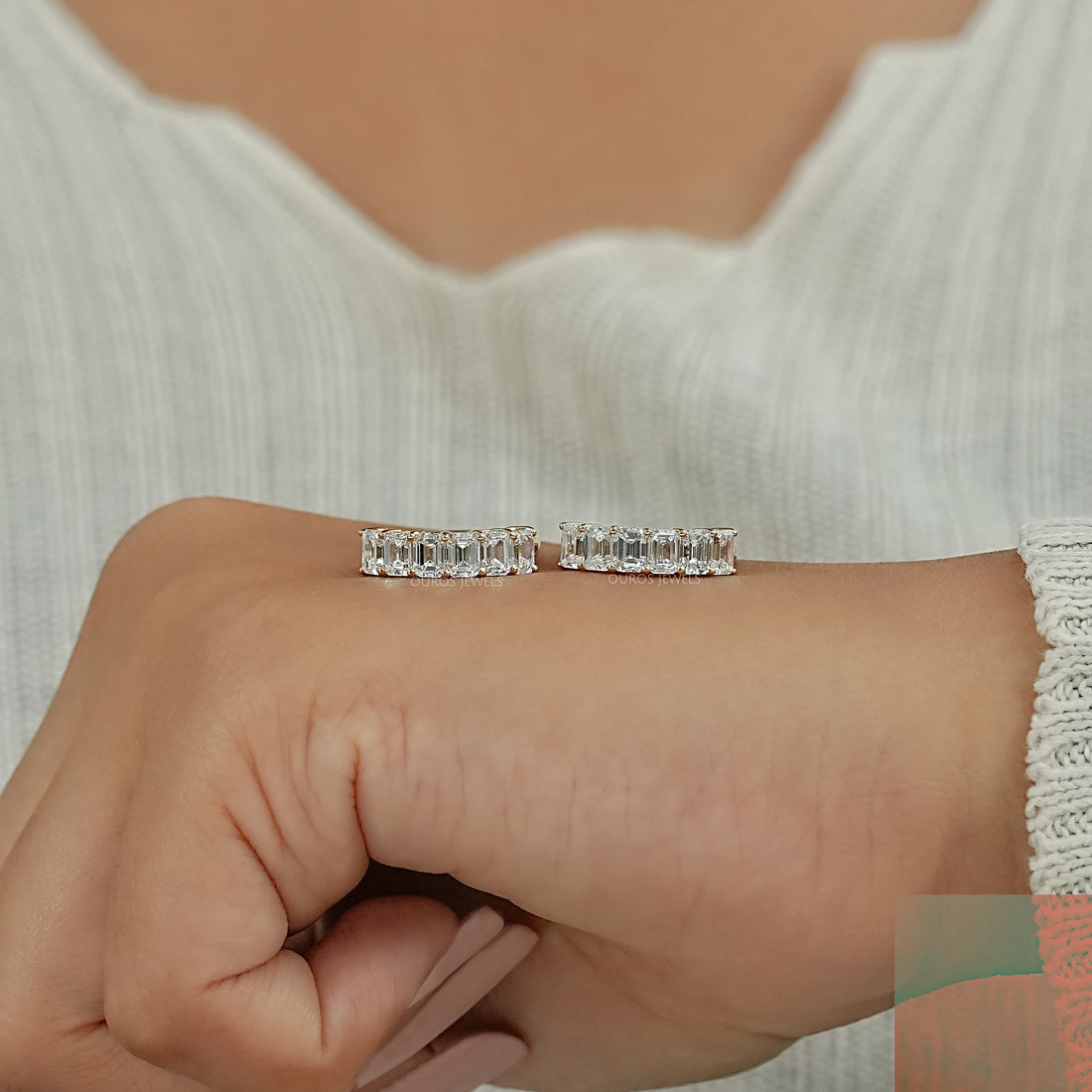 Emerald Cut Lab Grown Diamond Hoop Earrings Earring