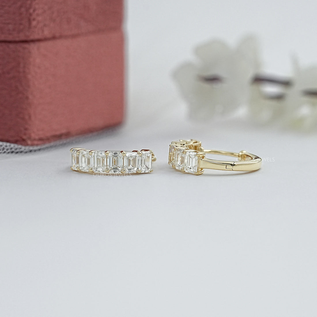 Emerald Cut Lab Grown Diamond Hoop Earrings Earring