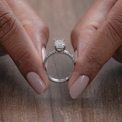 Emerald Lab Diamond Solitaire Accent Wedding Ring Set Rings