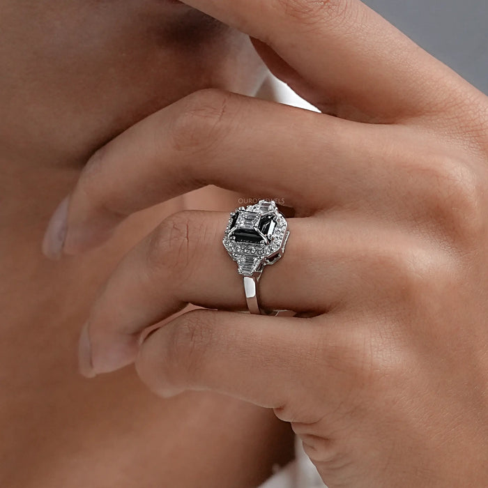 3 Stone Black Emerald Cut Diamond Ring