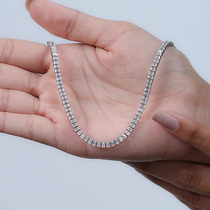Emerald Cut Lab Grown Diamond Tennis Necklace