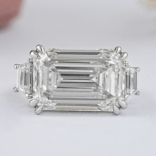 Emerald Three Stone Step Cut Trapezoid Engagement Ring Ring