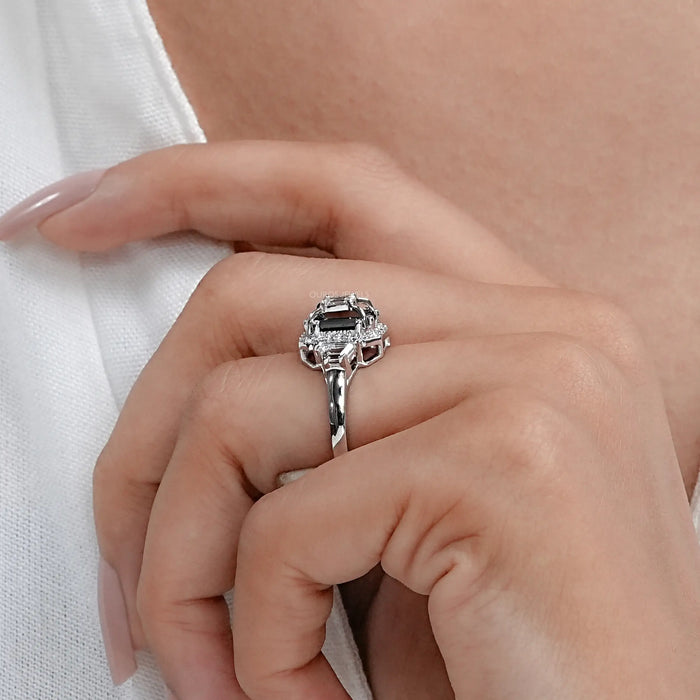3 Stone Black Emerald Cut Diamond Ring