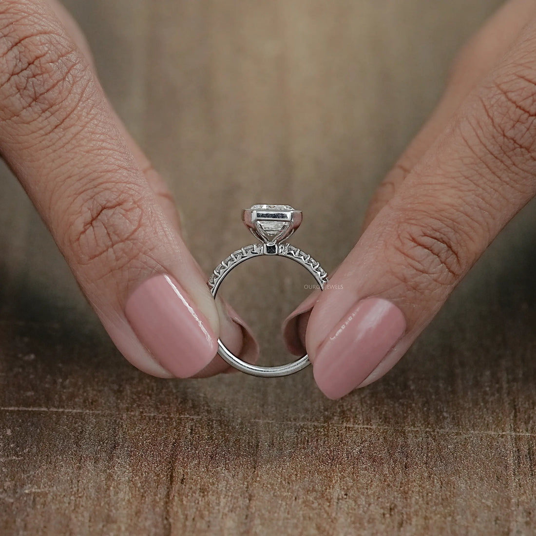 Bezel Set Emerald Lab Diamond Solitaire Accent Ring Ring