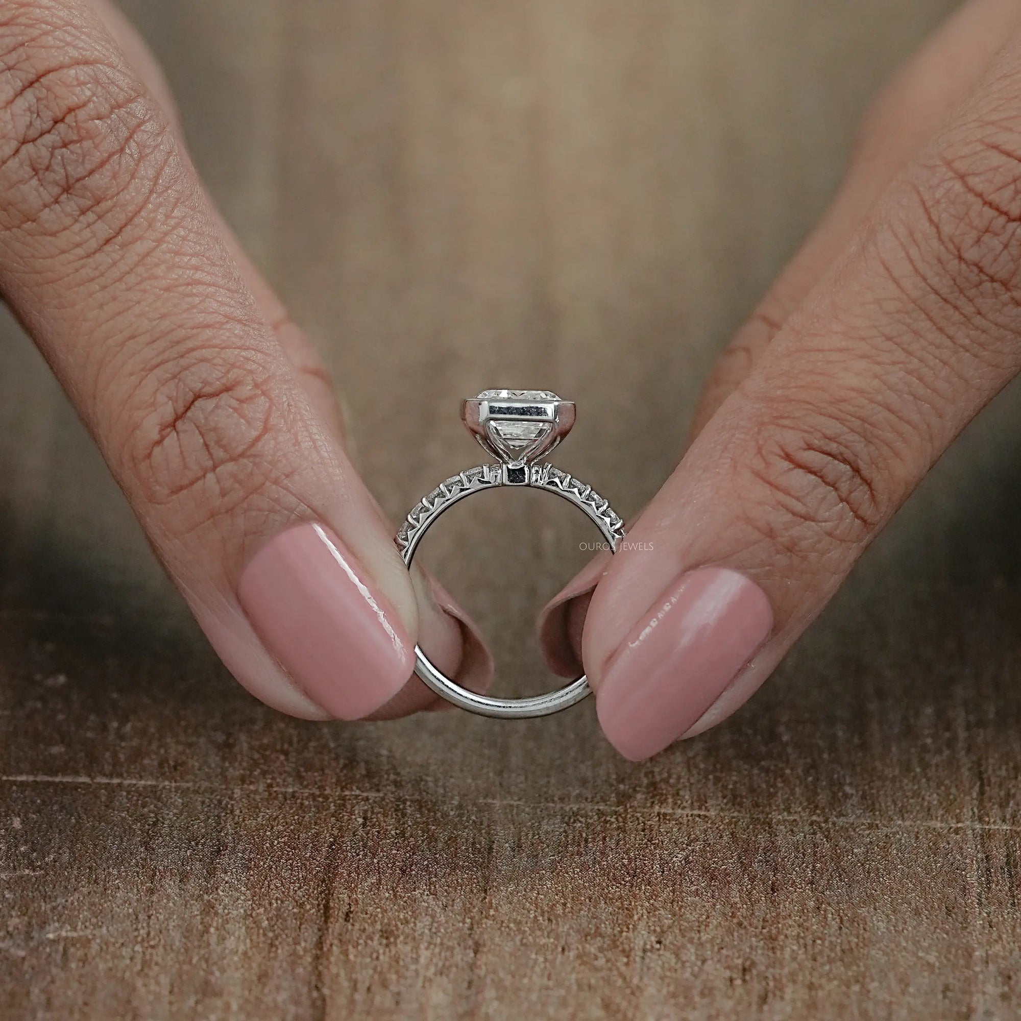 Bezel Set Emerald Lab Diamond Solitaire Accent Ring Ring