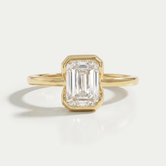 Emerald Cut Bezel Set Diamond Enagement Ring
