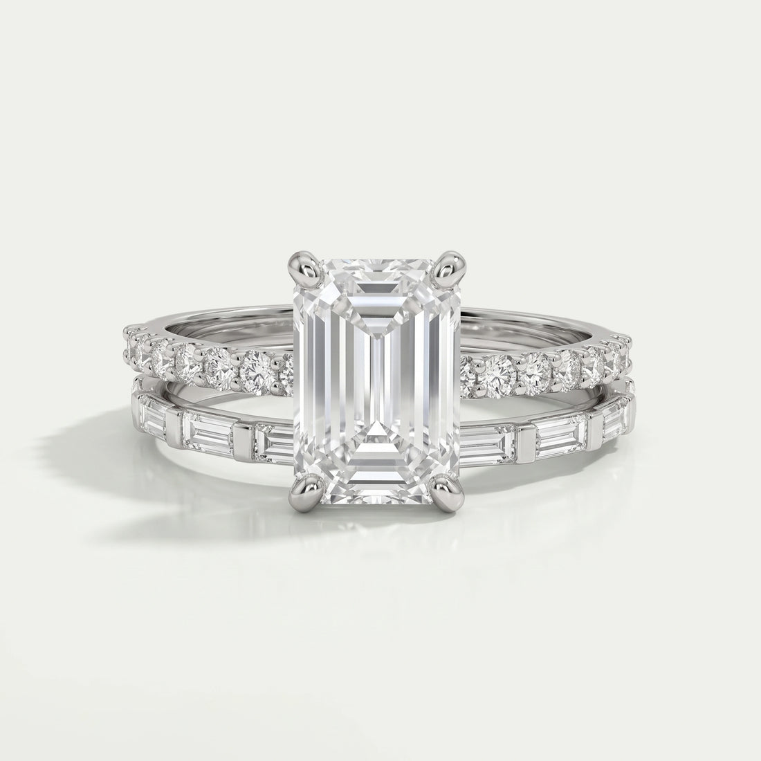 Emerald Lab Diamond Solitaire Accent Wedding Ring Set Rings