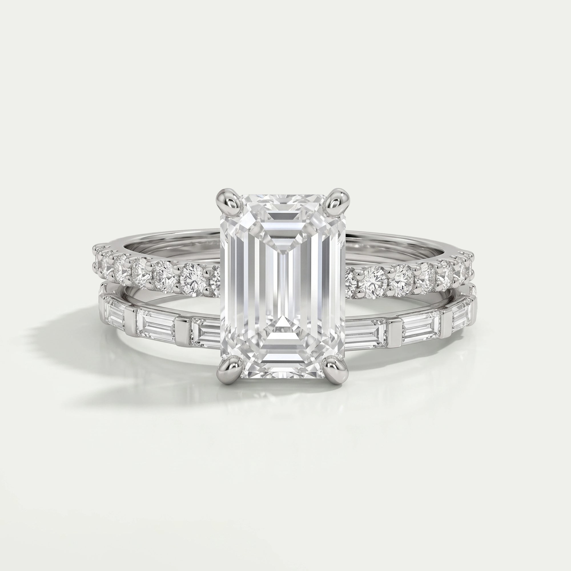 Emerald Lab Diamond Solitaire Accent Wedding Ring Set Rings