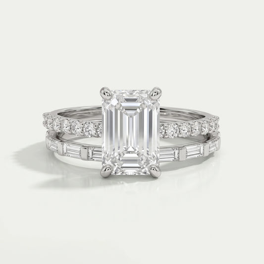 Emerald Lab Diamond Solitaire Accent Wedding Ring Set Rings