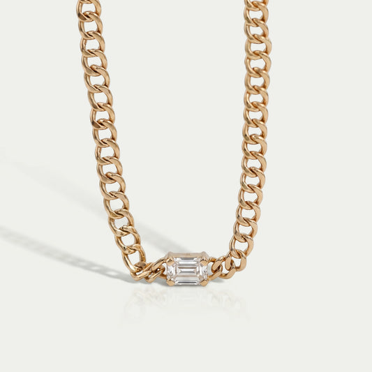 Emerald Cut Cuban Link Necklace For Men's