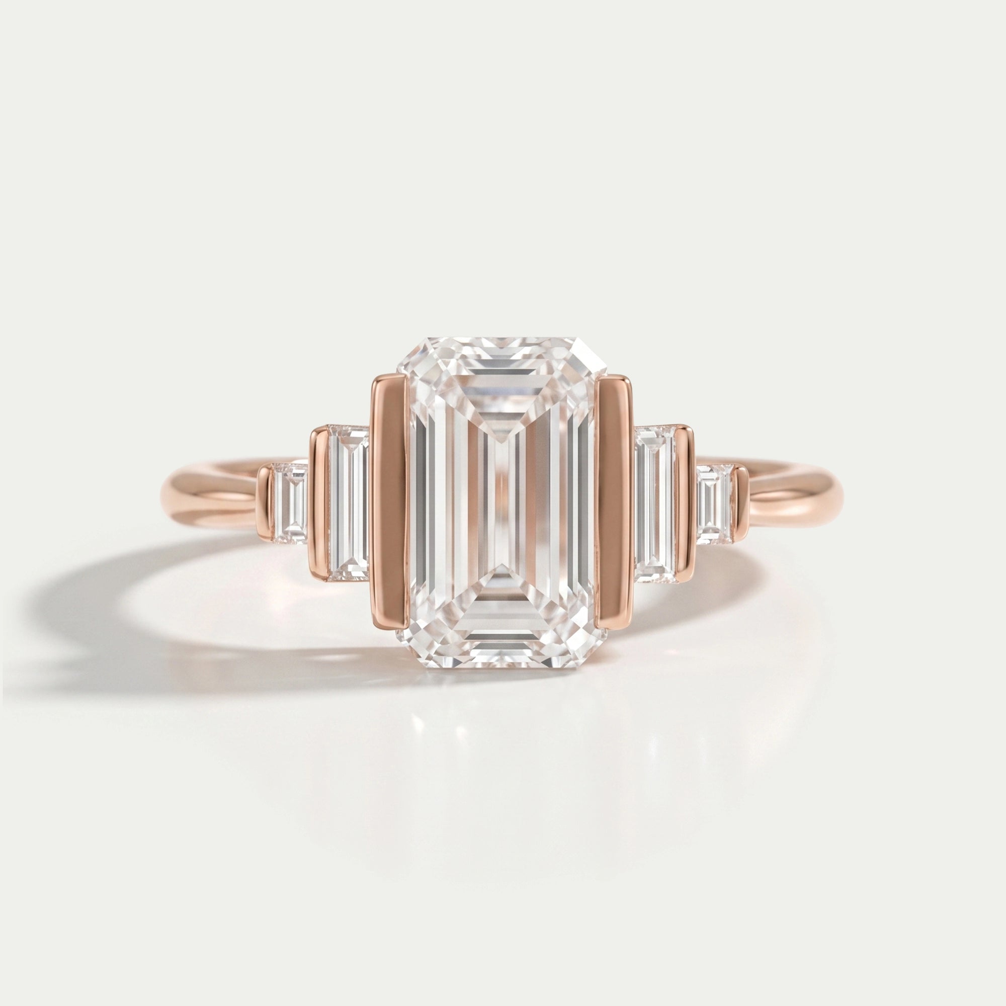 Emerald Half Bezel Set Baguette Diamond Engagement Ring Rings