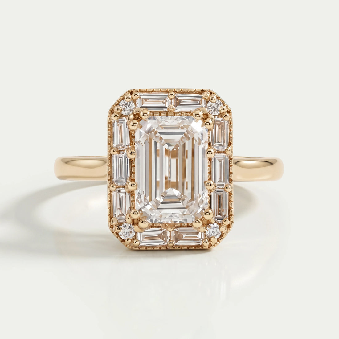 Emerald Diamond Engagement Ring - Baguette Halo Settings Rings