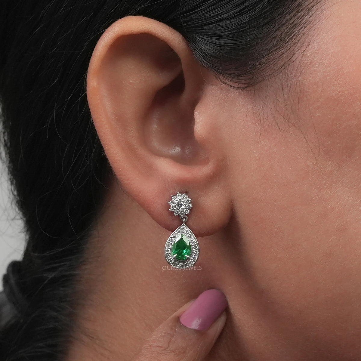 Pear Shape Emerald Drop Earrings Earrings