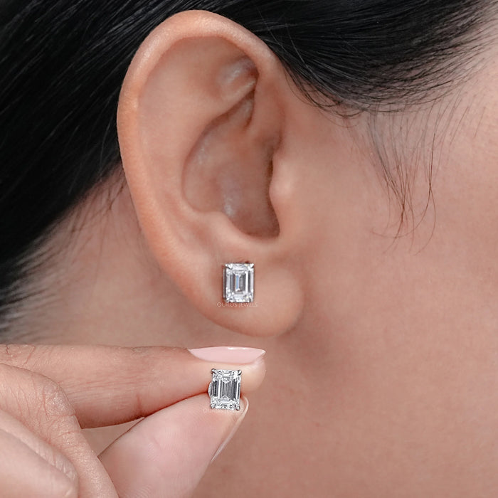 Emerald Cut Diamond Screw Back Earrings