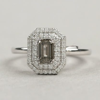 Olive Emerald Cut Double Halo Lab Diamond Ring