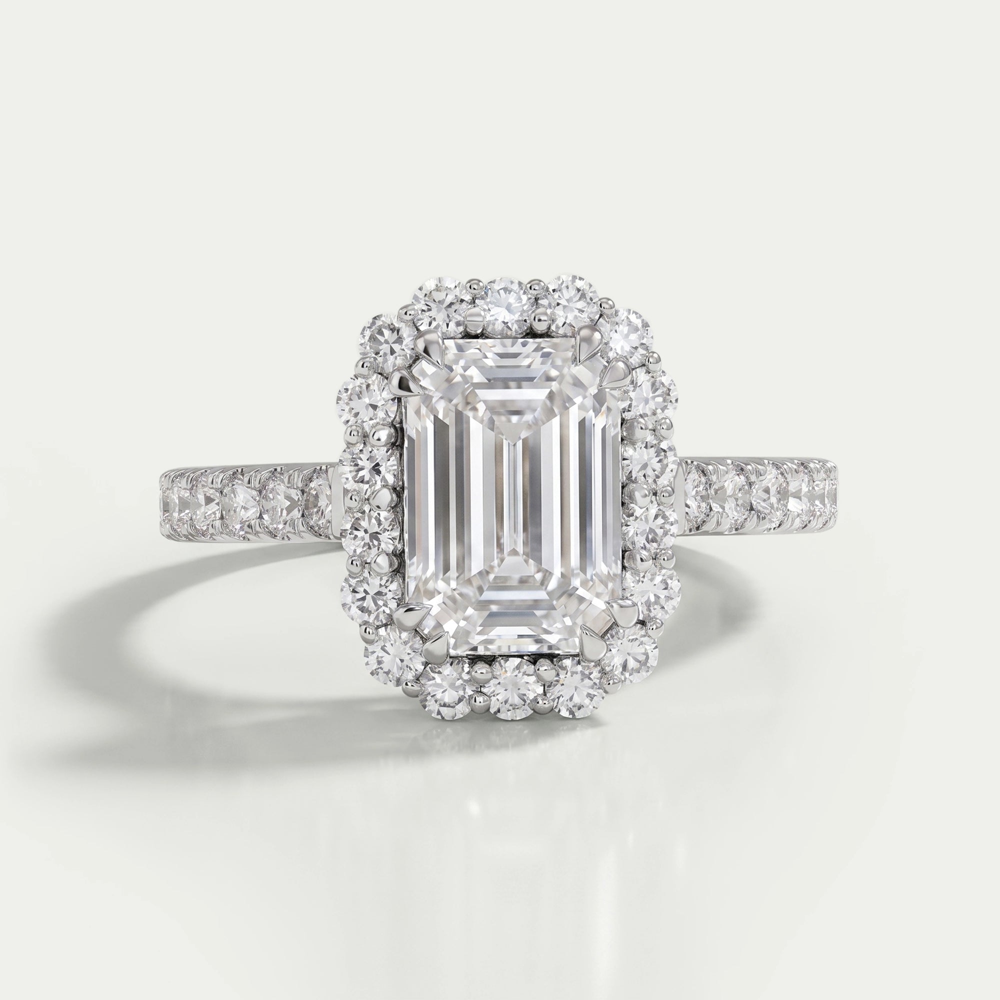 Emerald Cut Halo Accent Diamond Engagement Ring Ring