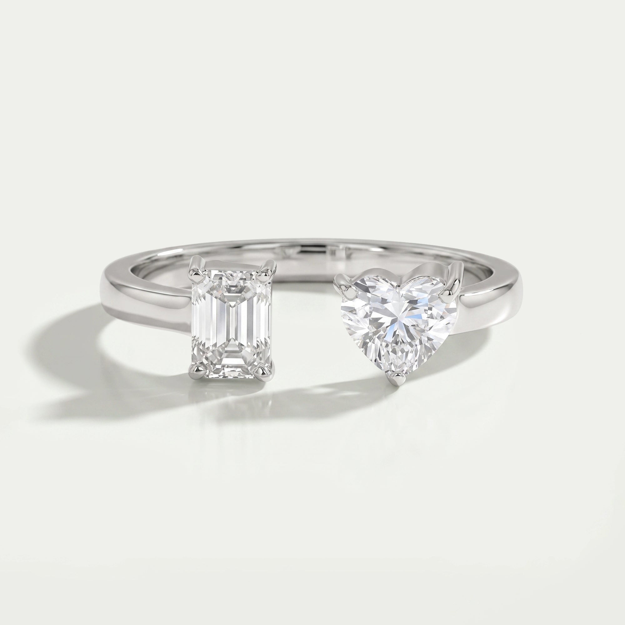 Emerald & Heart Cut Lab Grown Diamond Toi Et Moi Ring