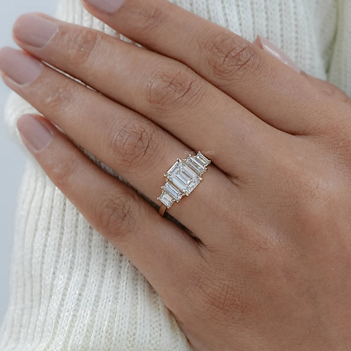 Five Stone Emerald And Baguette Diamond Engagement Ring