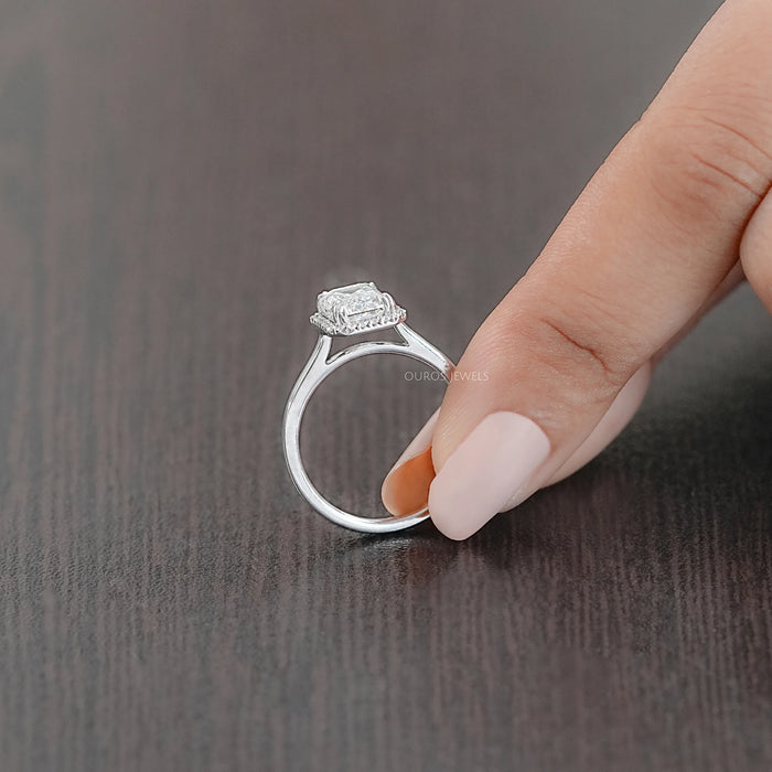 Emerald Cut Lab Grown Diamond Halo Setting Engagement Ring 